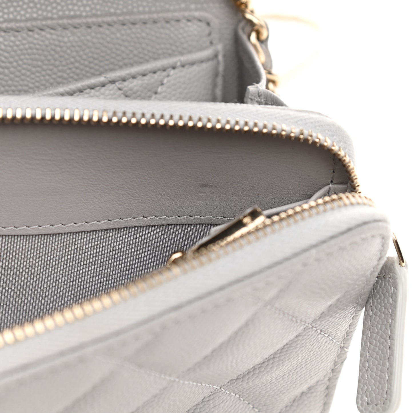 Caviar Quilted Phone Holder Wallet on Removable Chain Grey