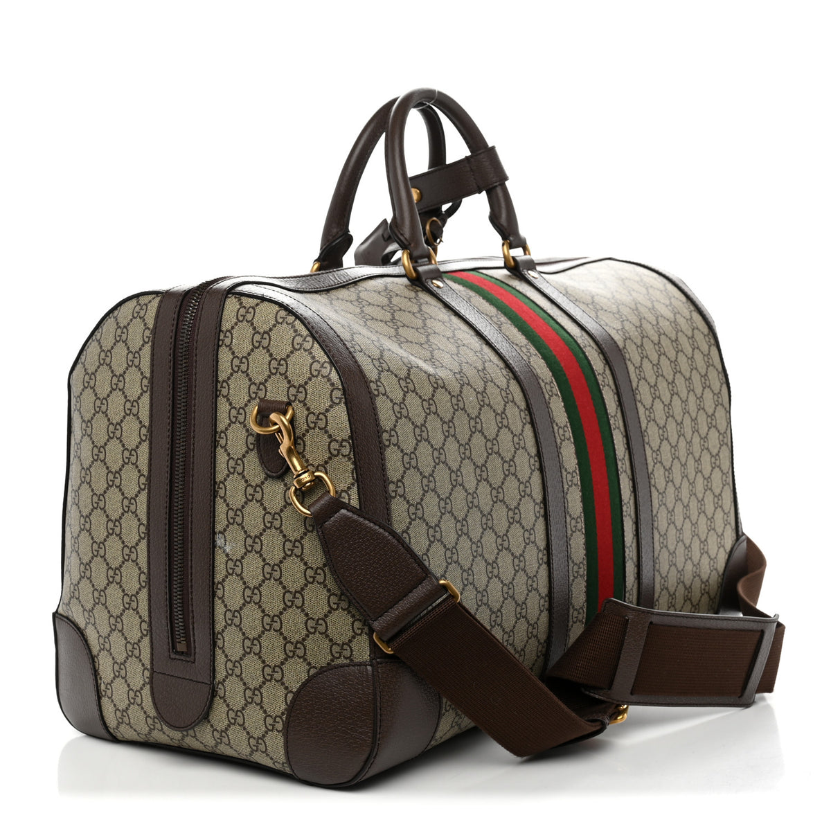 Gucci GG Supreme Monogram Textured Dollar Calfskin Web Large Savoy Duffle Bag Beige Ebony 2 of 10