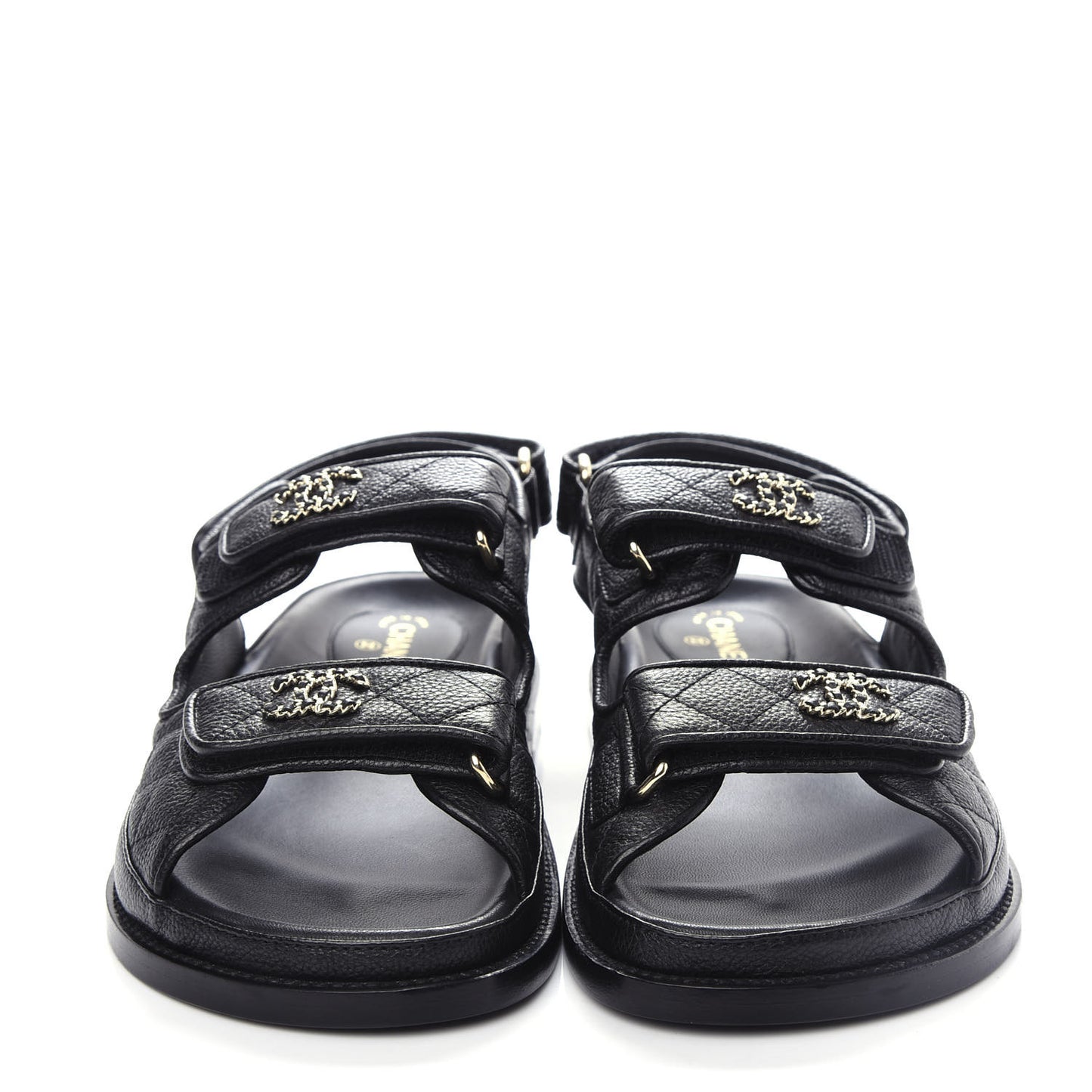 Grained Calfskin Velcro Dad Sandals 36 Black