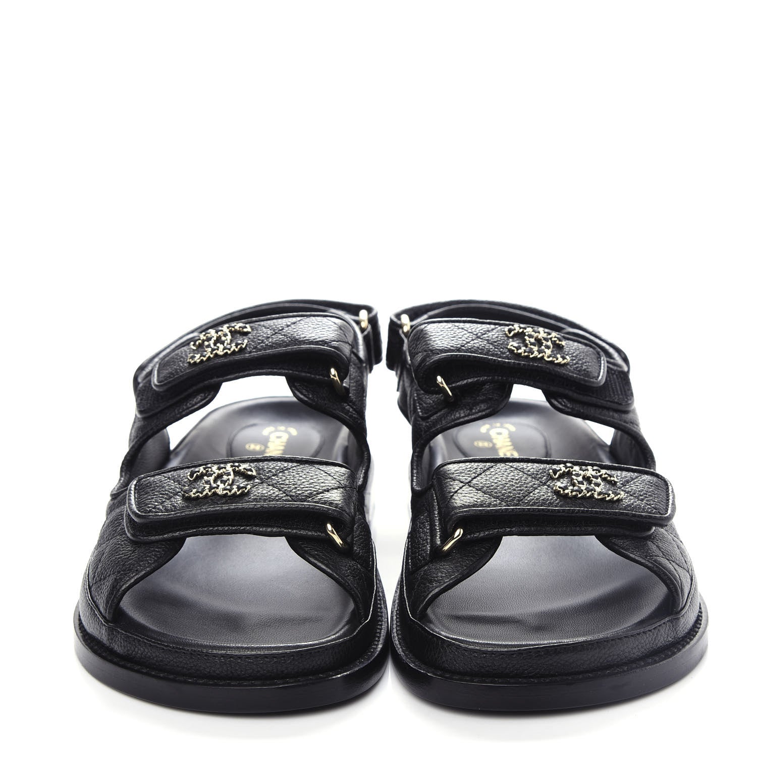 Chanel Grained Calfskin Velcro Dad Sandals 36 Black 2 of 11