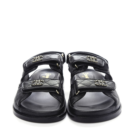 Chanel Grained Calfskin Velcro Dad Sandals 36 Black 2 of 11