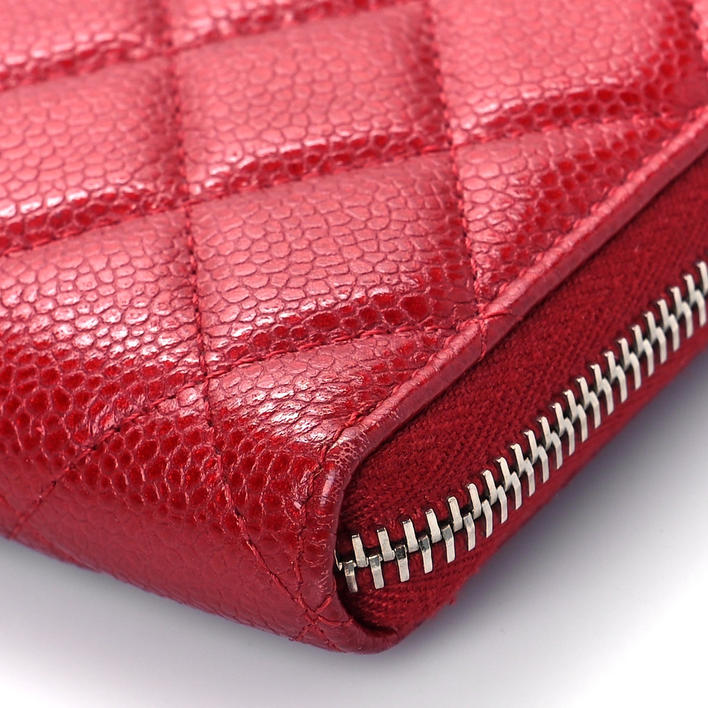 Caviar Quilted Large Gusset Zip Around Wallet Red