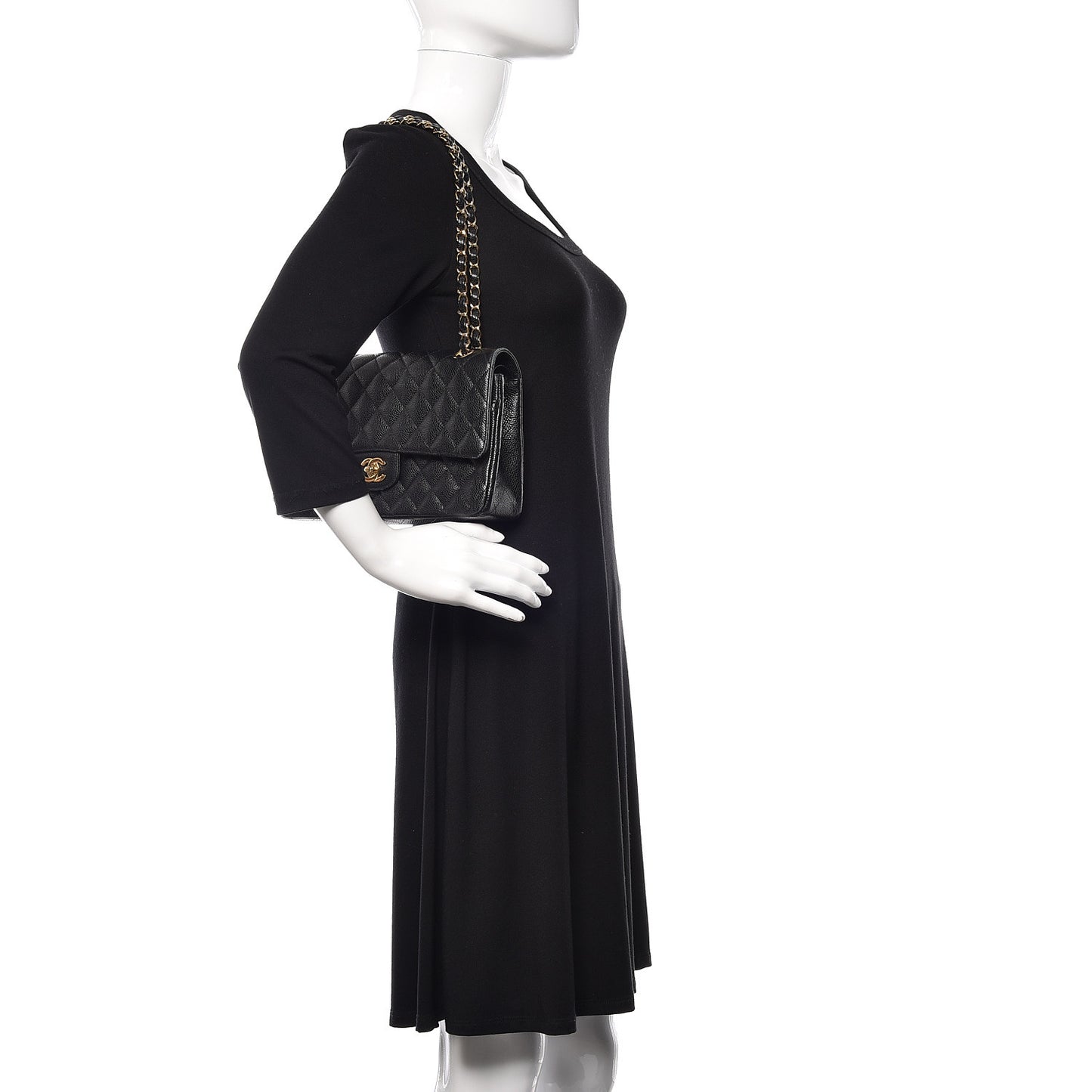 Caviar Quilted Medium Double Flap Black