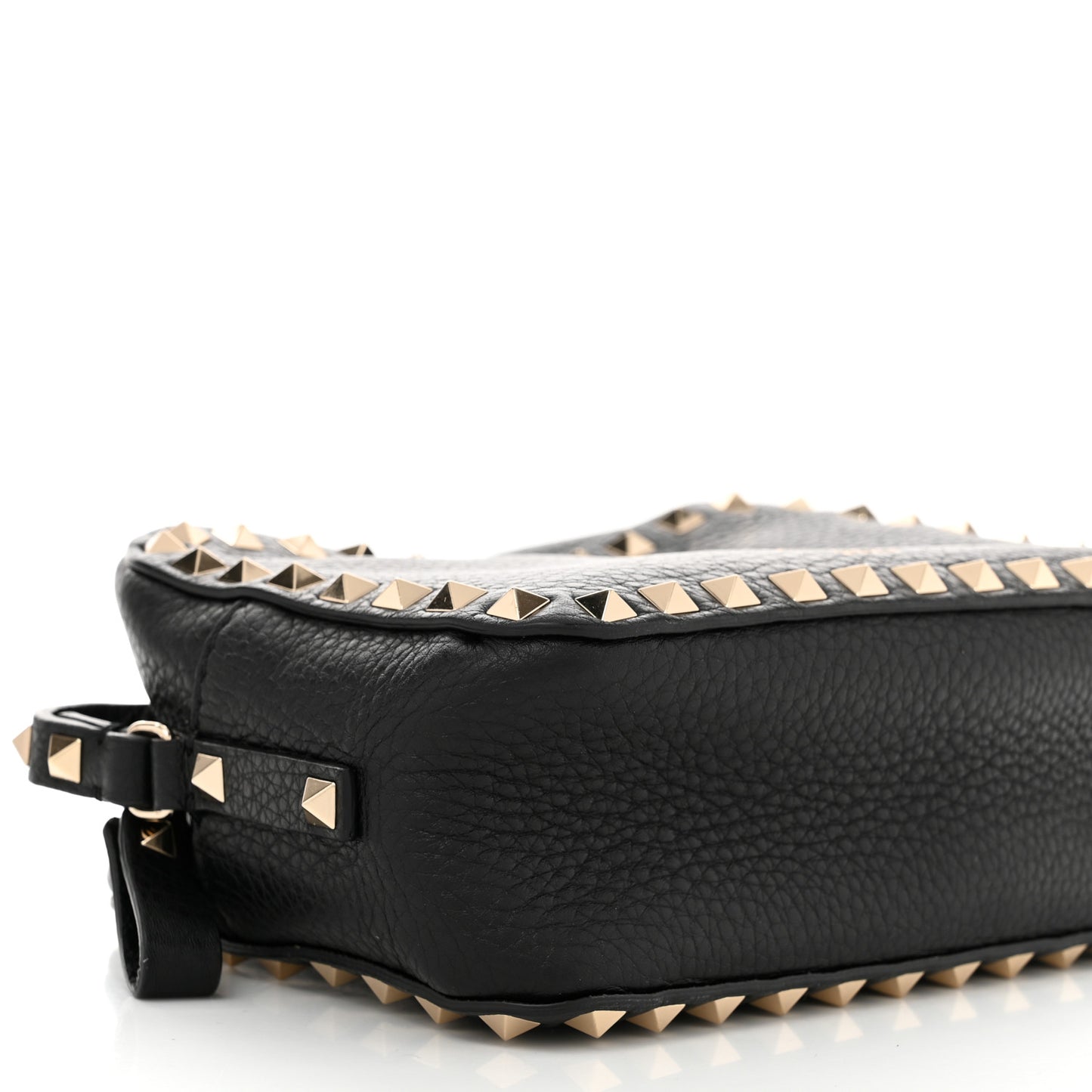 Pebbled Calfskin Rockstud Camera Crossbody Bag Black