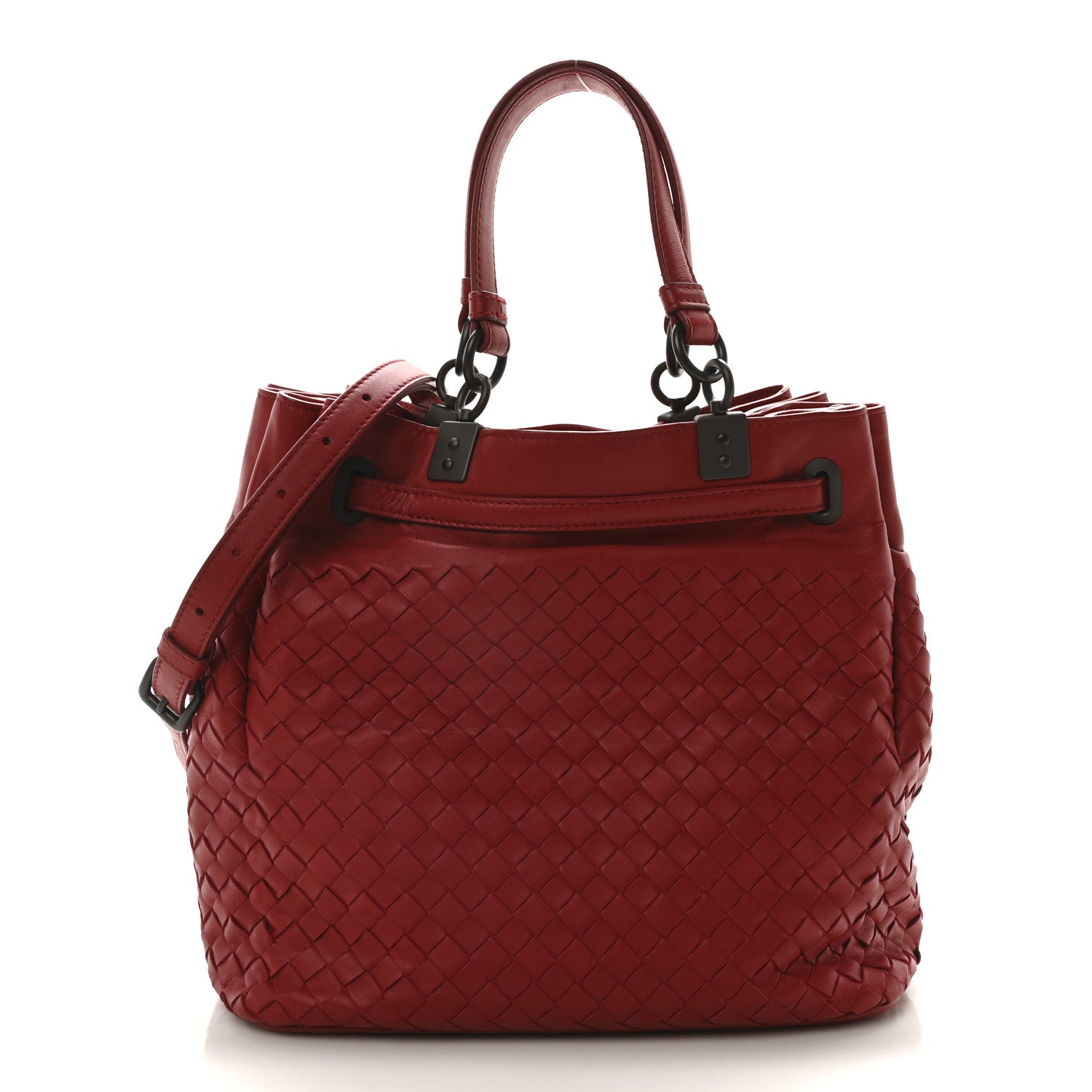 Bottega Veneta Nappa Intrecciato Drawstring Bucket Bag Red 1 of 9