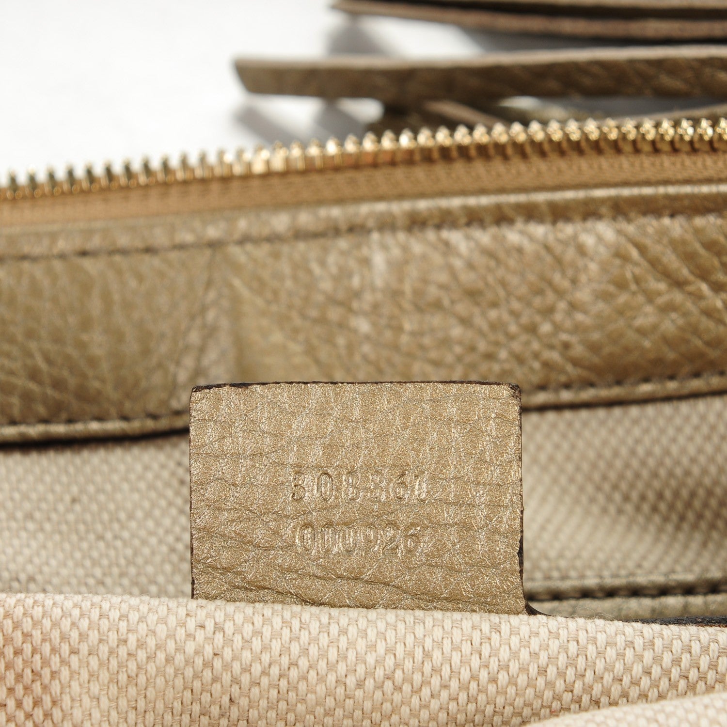 Gucci Metallic Pebbled Calfskin Small Soho Hobo Golden Beige 7 of 7