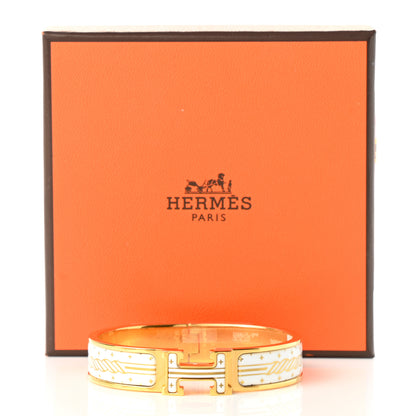 Hermes Enamel Printed Quadrige Au Fil Narrow Clic Clac H Bracelet PM Or White 6 of 6