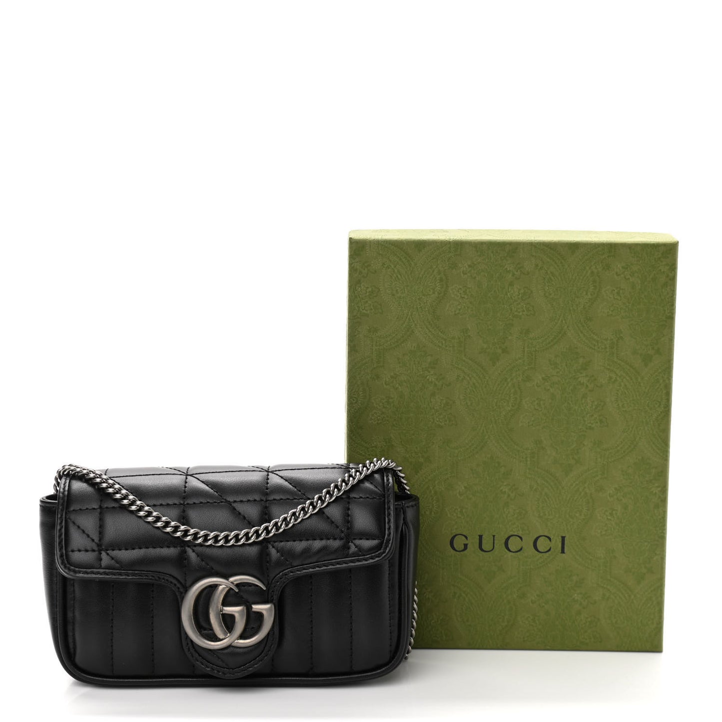 Calfskin Matelasse Aria Super Mini GG Marmont Shoulder Bag Black
