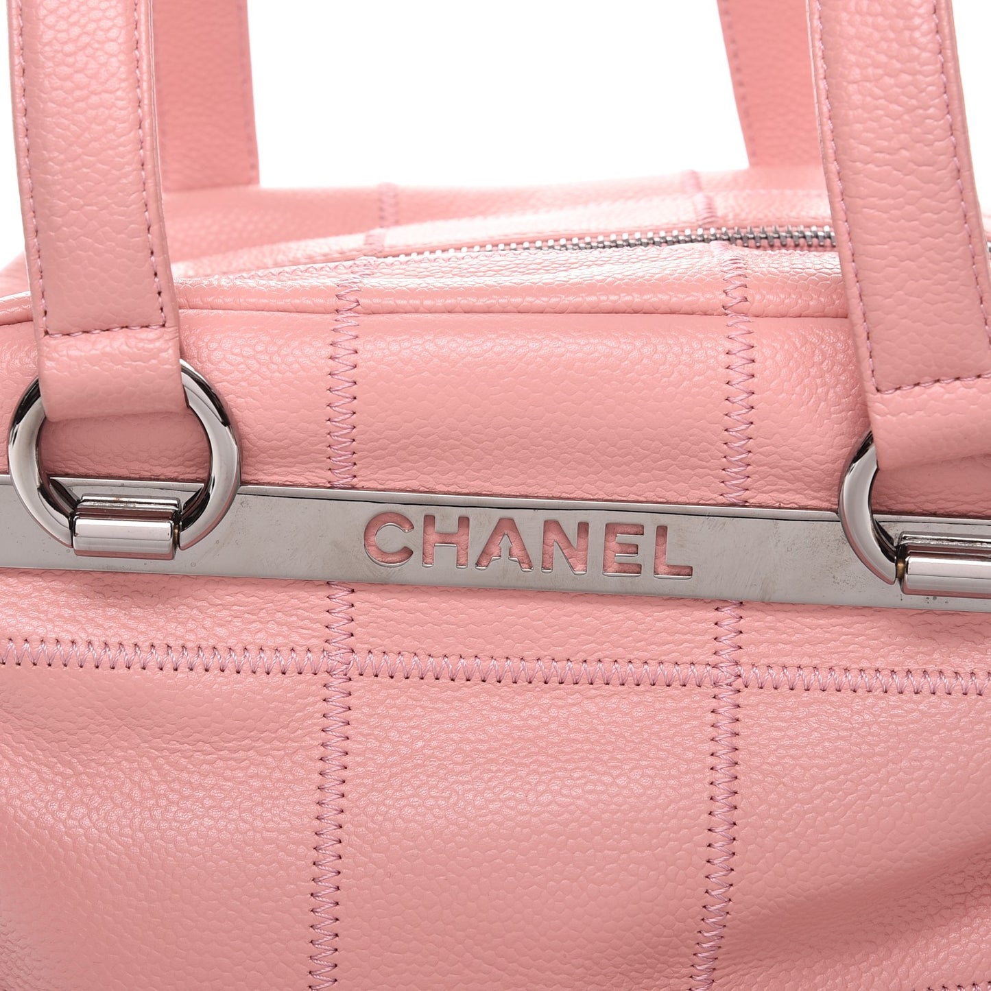 Caviar Square Stitched Bowler Pink