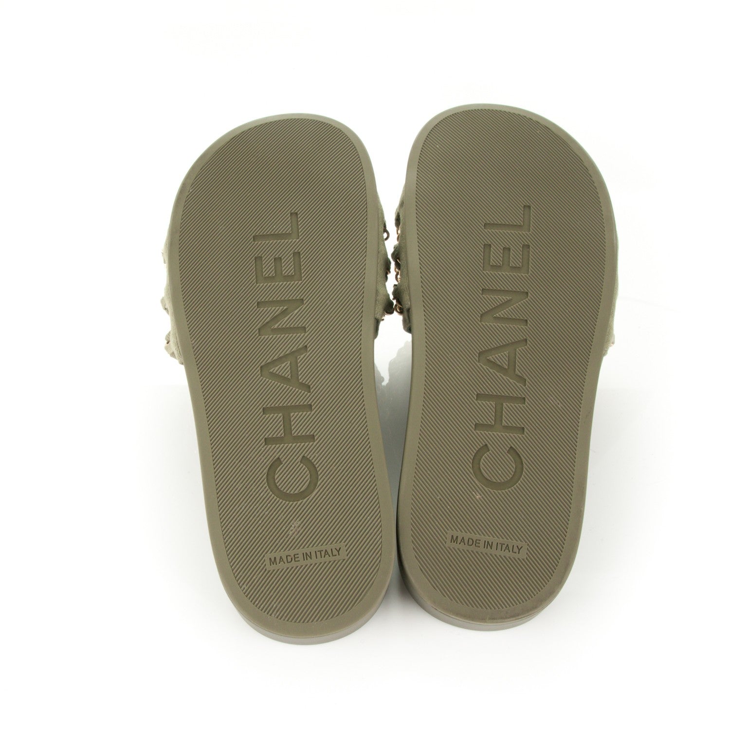 Chanel Canvas Chain Flat Sandals 36 Khaki 5 of 6