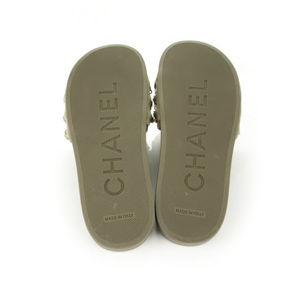 Chanel Canvas Chain Flat Sandals 36 Khaki 5 of 6