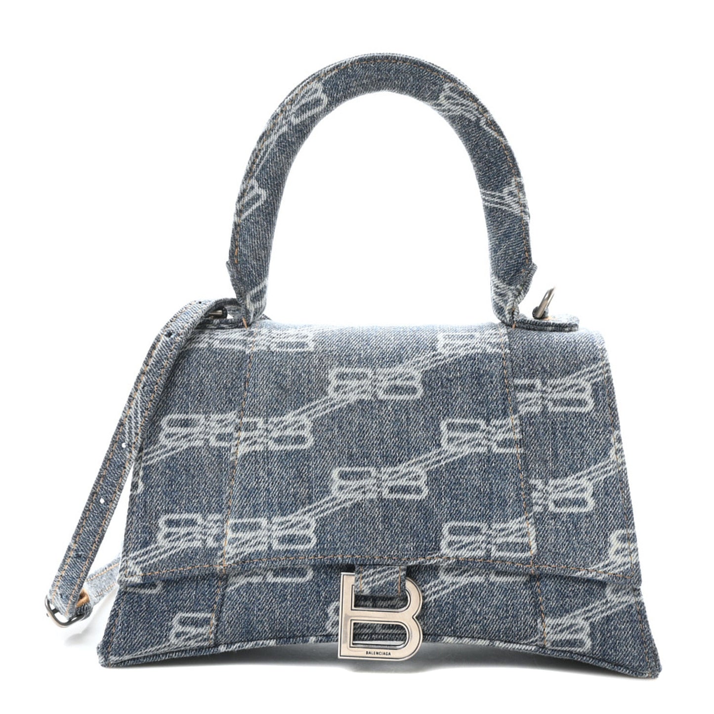 Denim BB Monogram Small Hourglass Top Handle Bag Blue