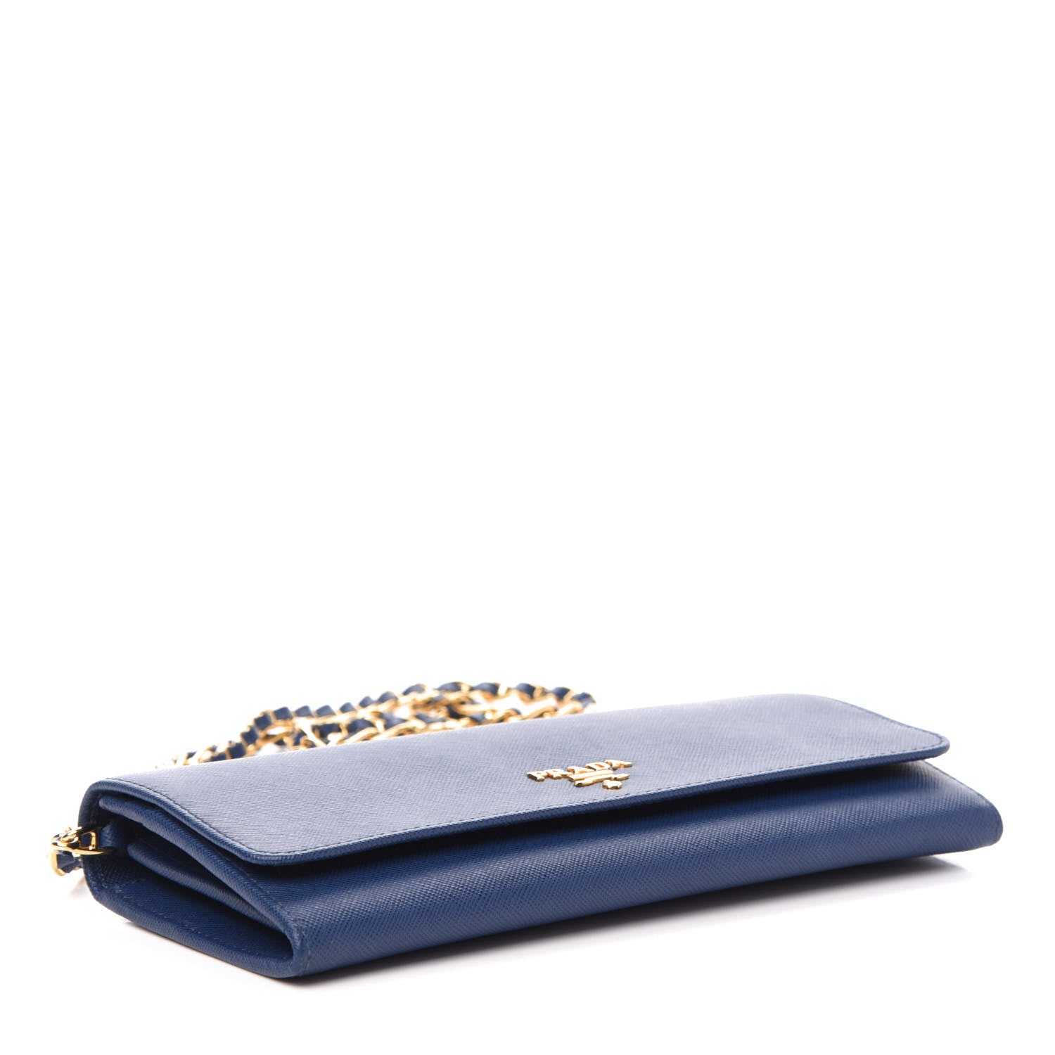 Prada Saffiano Metal Oro Chain Wallet Bleuette 4 of 11