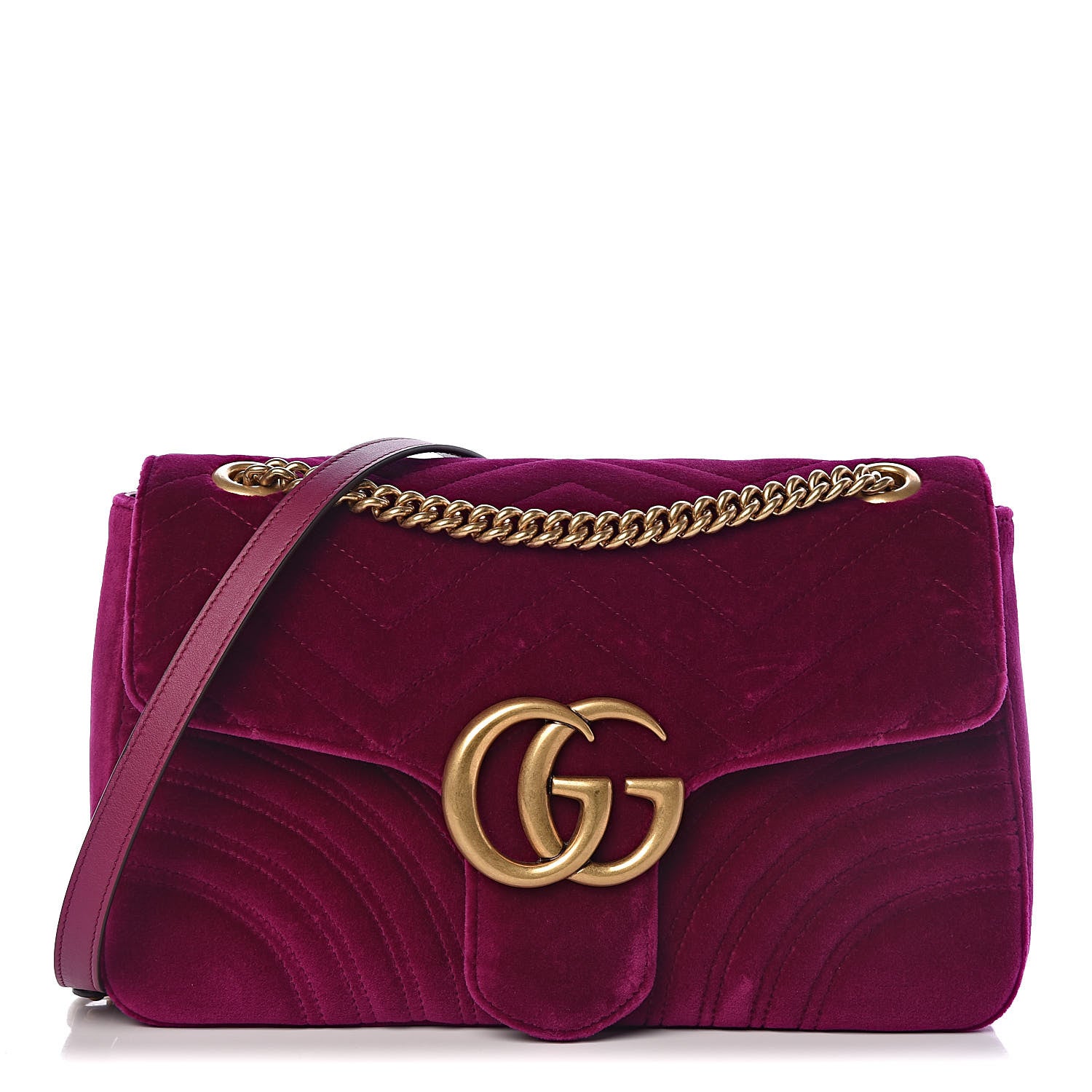 Gucci Velvet Matelasse Medium GG Marmont Shoulder Bag Fuchsia Violet Cyclamen 1 of 10
