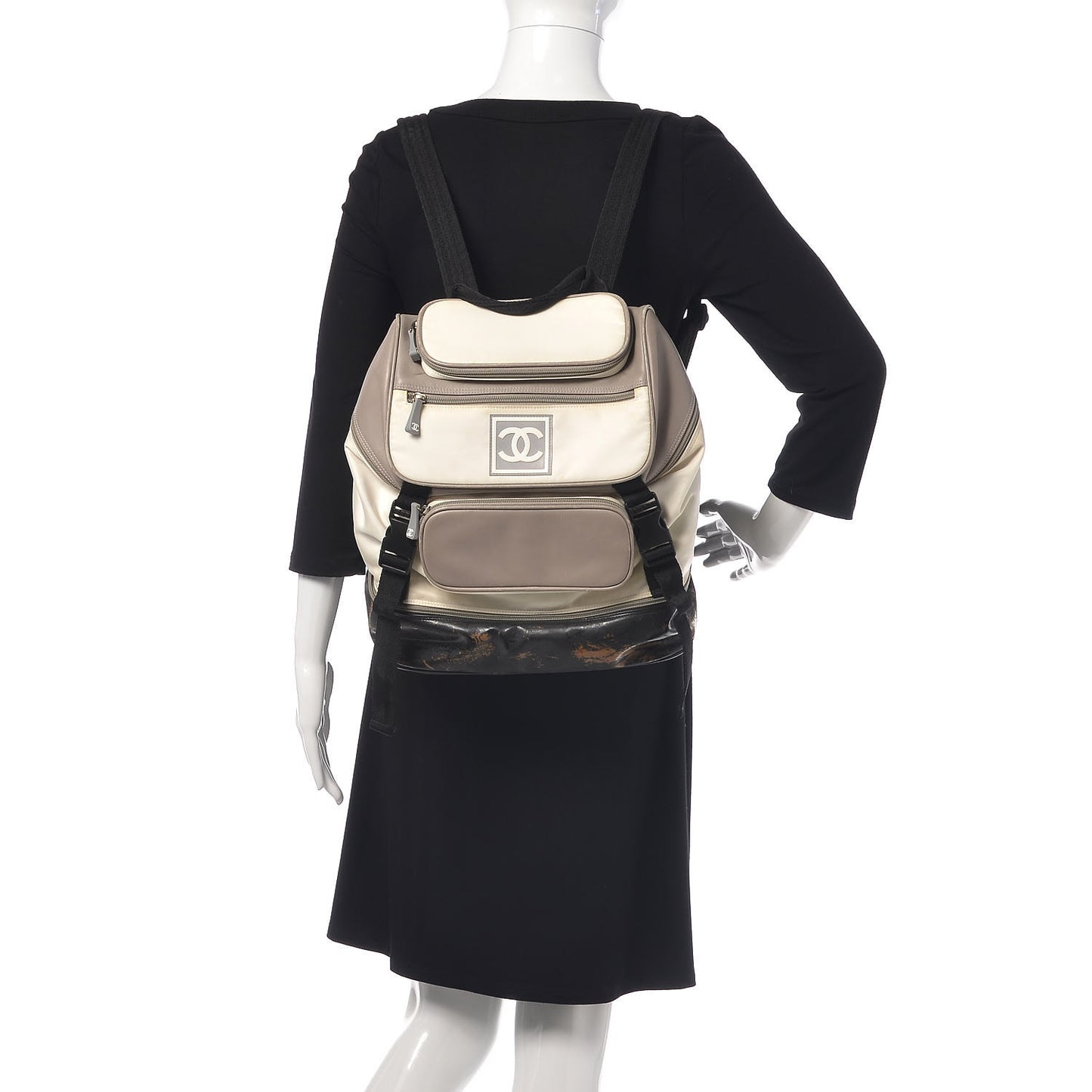 Nylon Calfskin CC Backpack White Gray