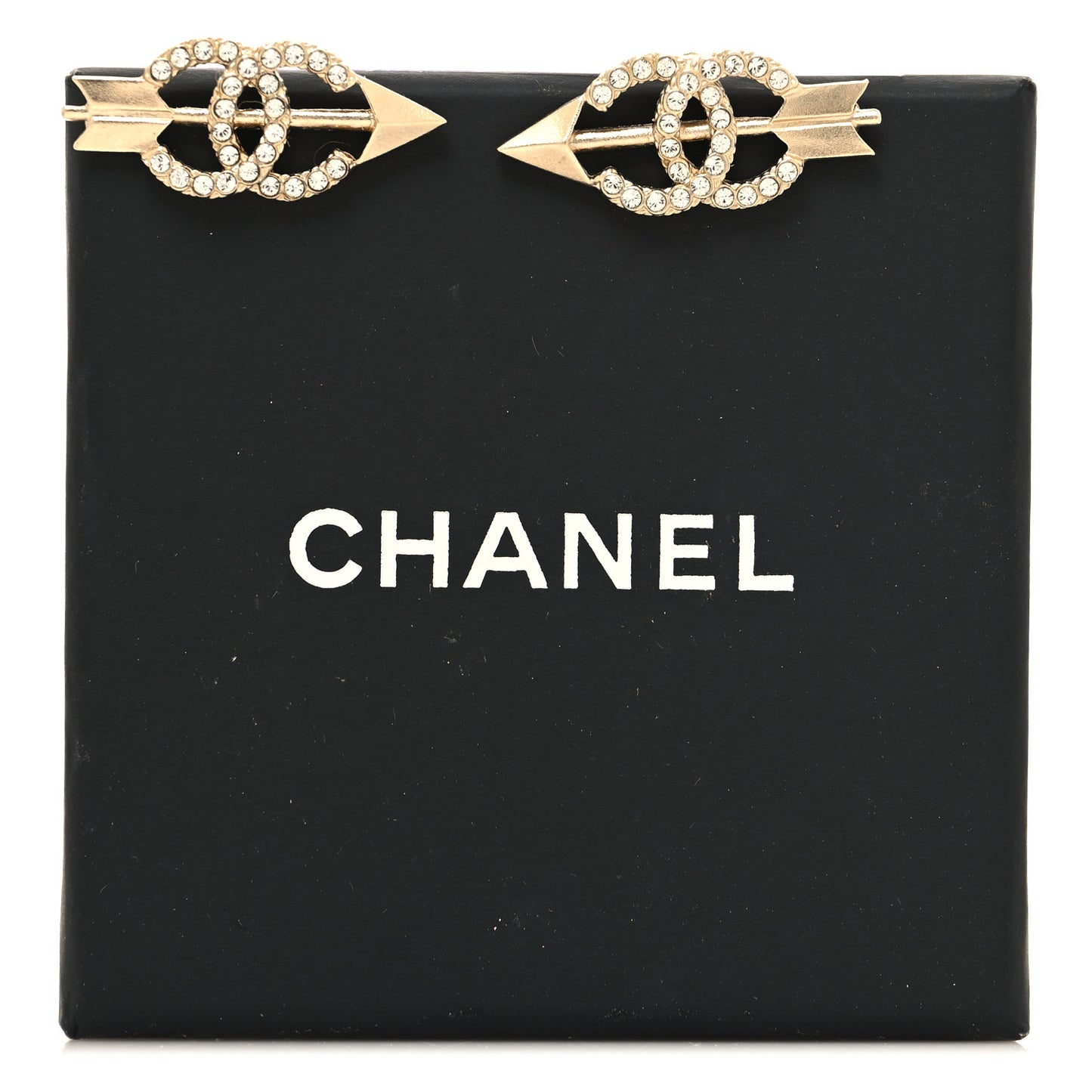 Metal Crystal CC Arrow Earrings Gold