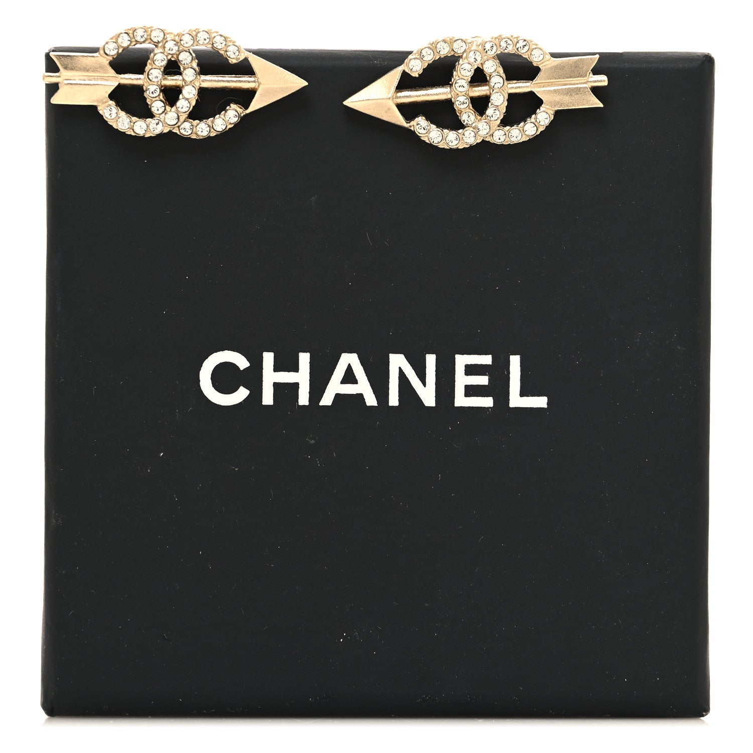 Chanel Metal Crystal CC Arrow Earrings Gold 5 of 5