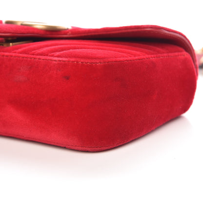 Gucci Velvet Matelasse Mini GG Marmont Shoulder Bag Hibiscus Red 9 of 12