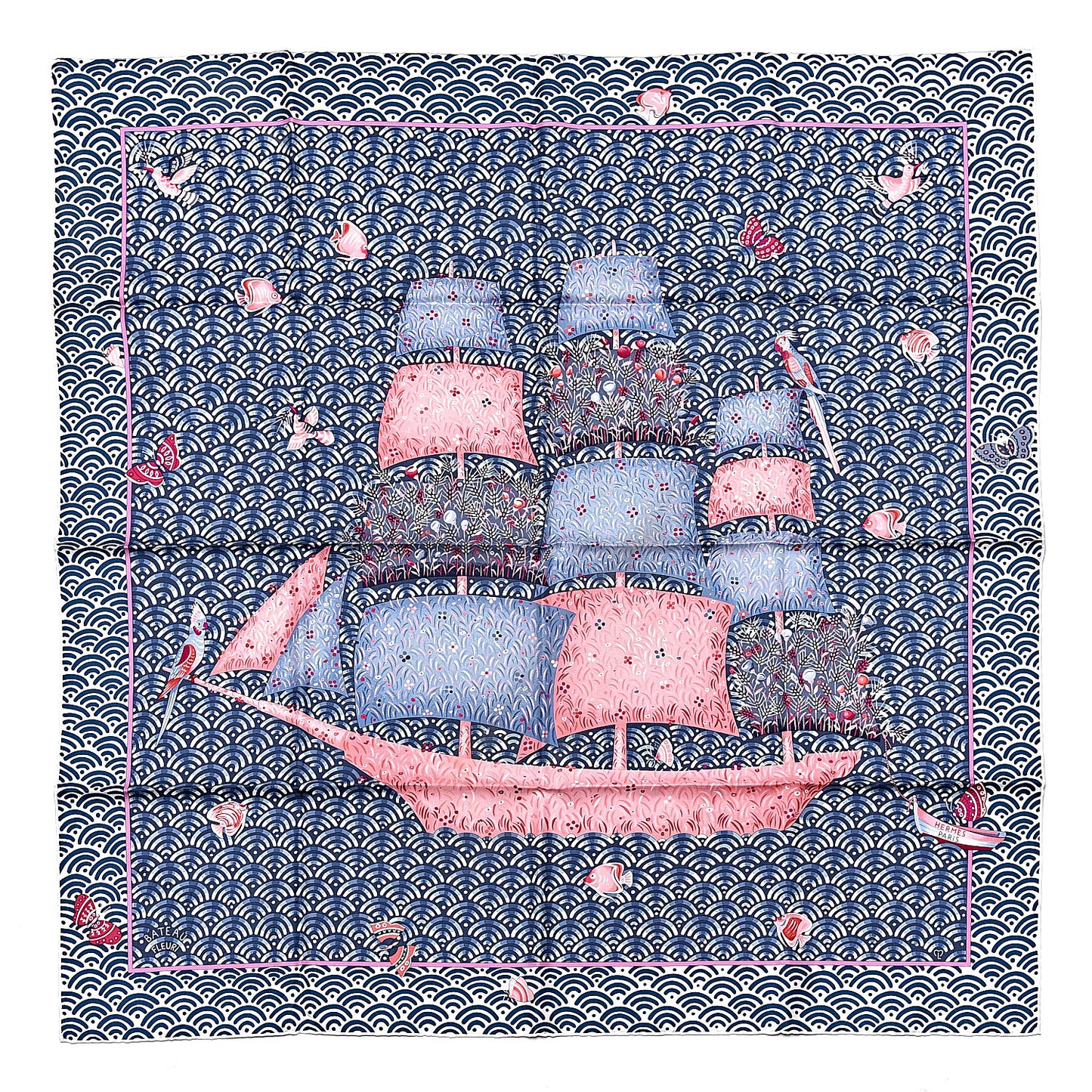Silk Bateau Fleuri Scarf 90