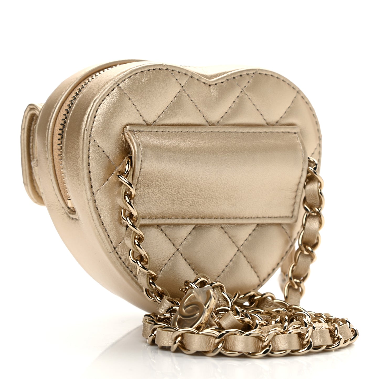 Metallic Lambskin Quilted CC In Love Heart Waist Belt Bag With Chain Gold