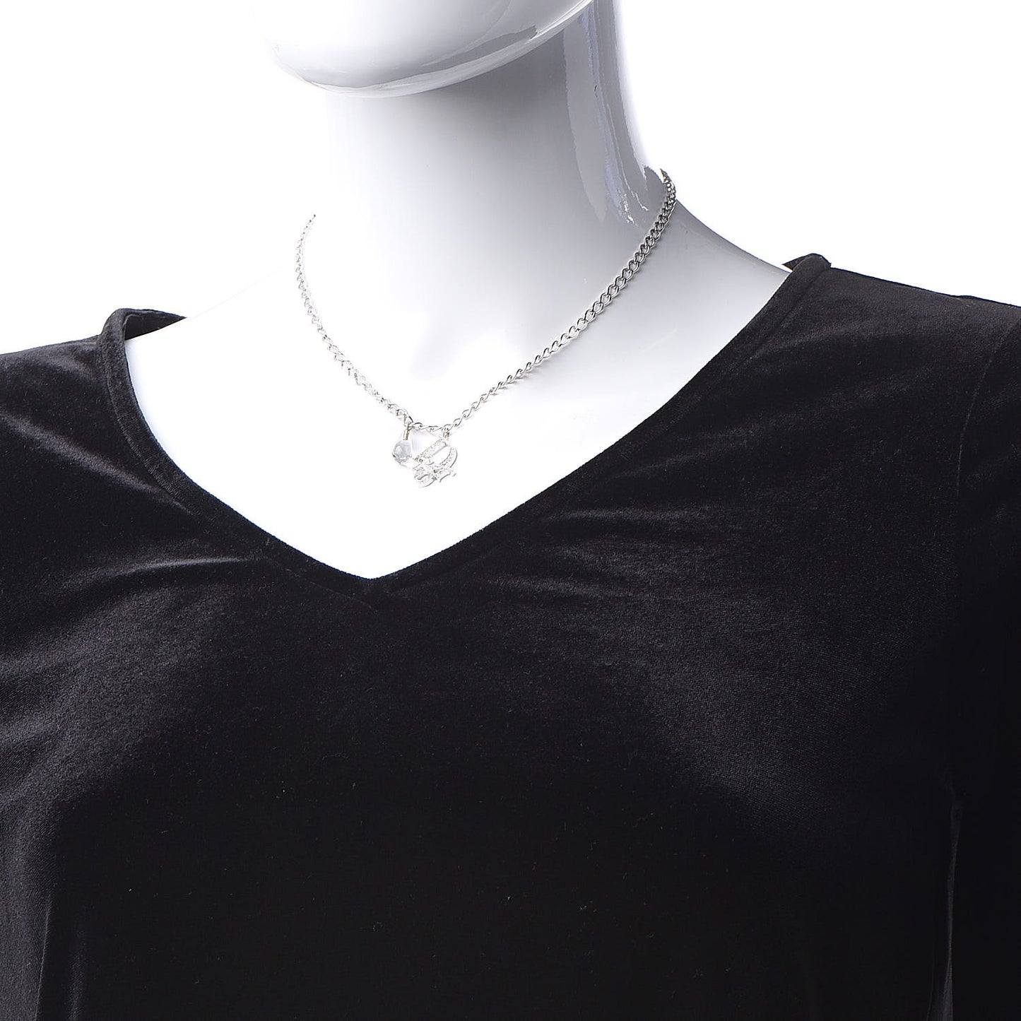 Crystal Bead Logo Necklace Silver