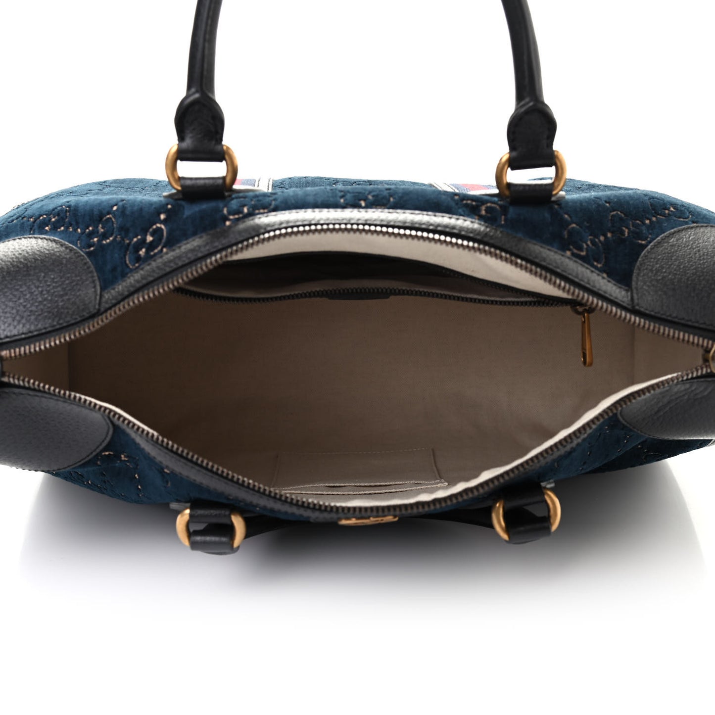 Velvet GG Monogram Textured Calfskin Web Medium Duffle Bag Blue Beige Black