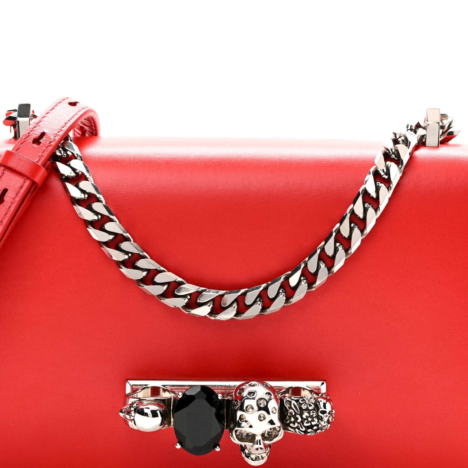 Alexander McQueen Calfskin Jeweled Knuckle Satchel Love Red 7 of 10