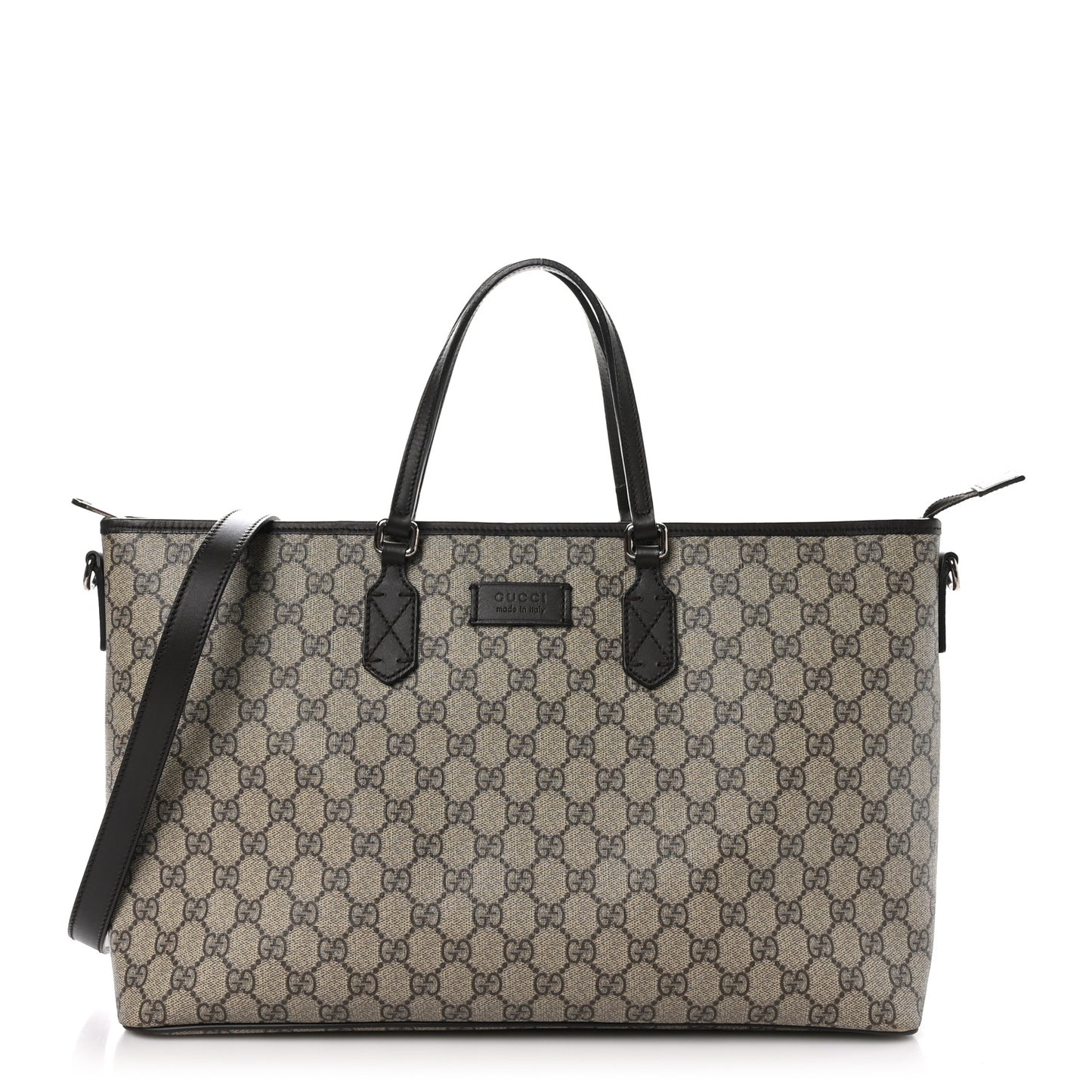 GG Supreme Monogram Medium Zippered Tote Dark Brown