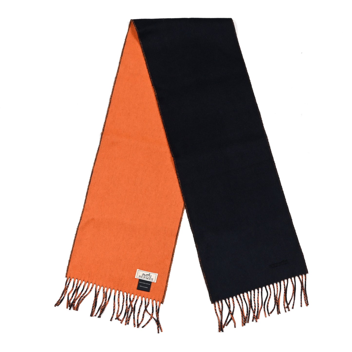 Cashmere Fringe Double Face Scarf Marine Orange