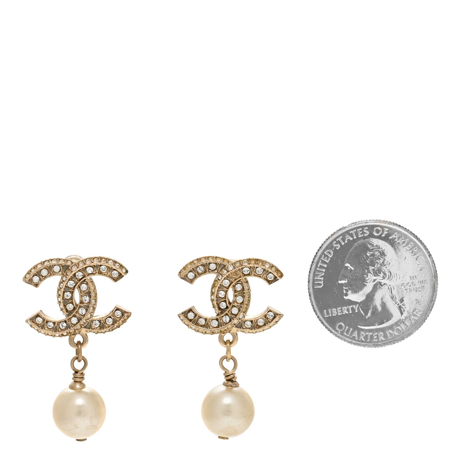 Chanel Crystal Pearl CC Drop Earrings Gold 2 of 4