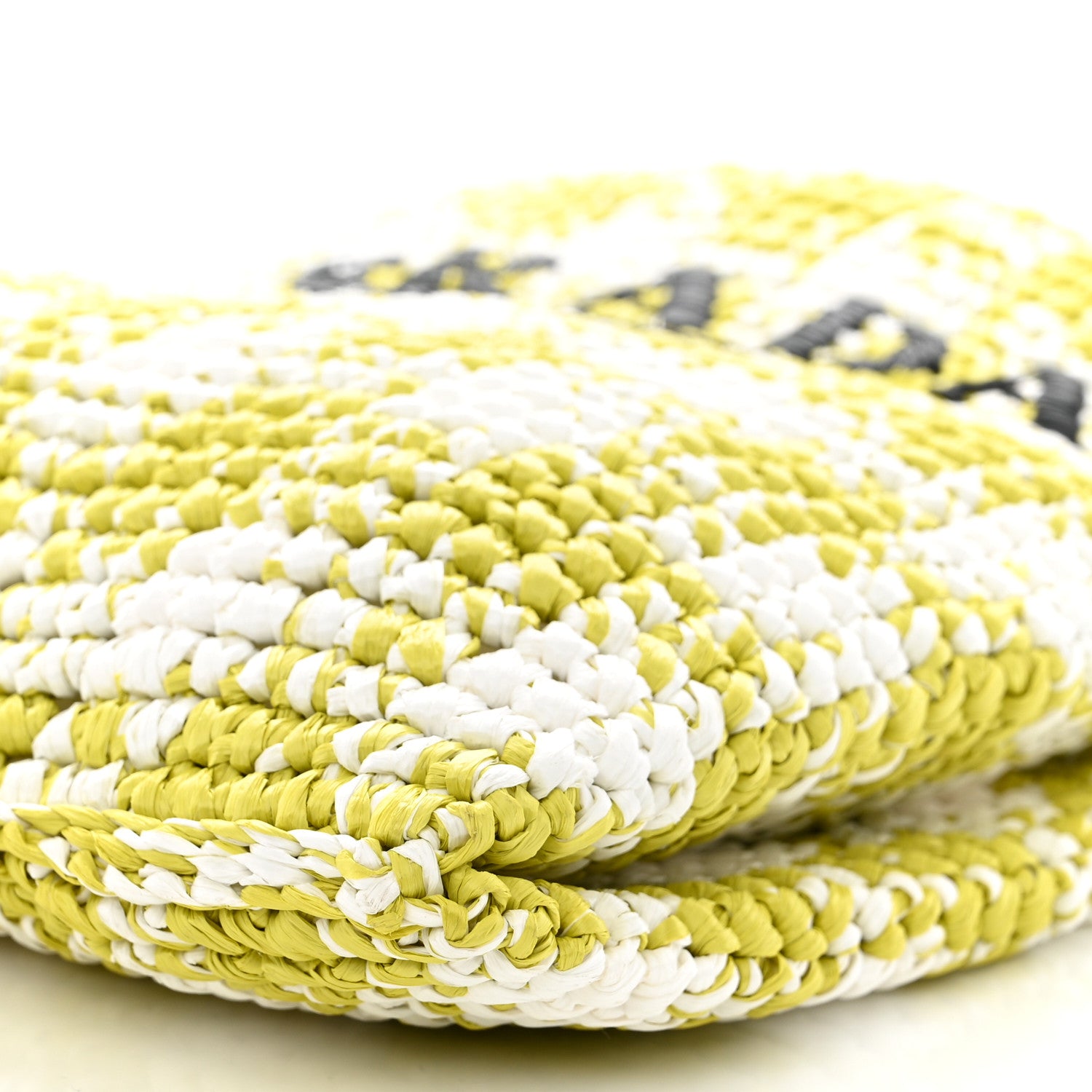 Prada Yarn Raffia Effect Crochet Embroidered Logo Tote Messenger Bag Citron Yellow 10 of 10