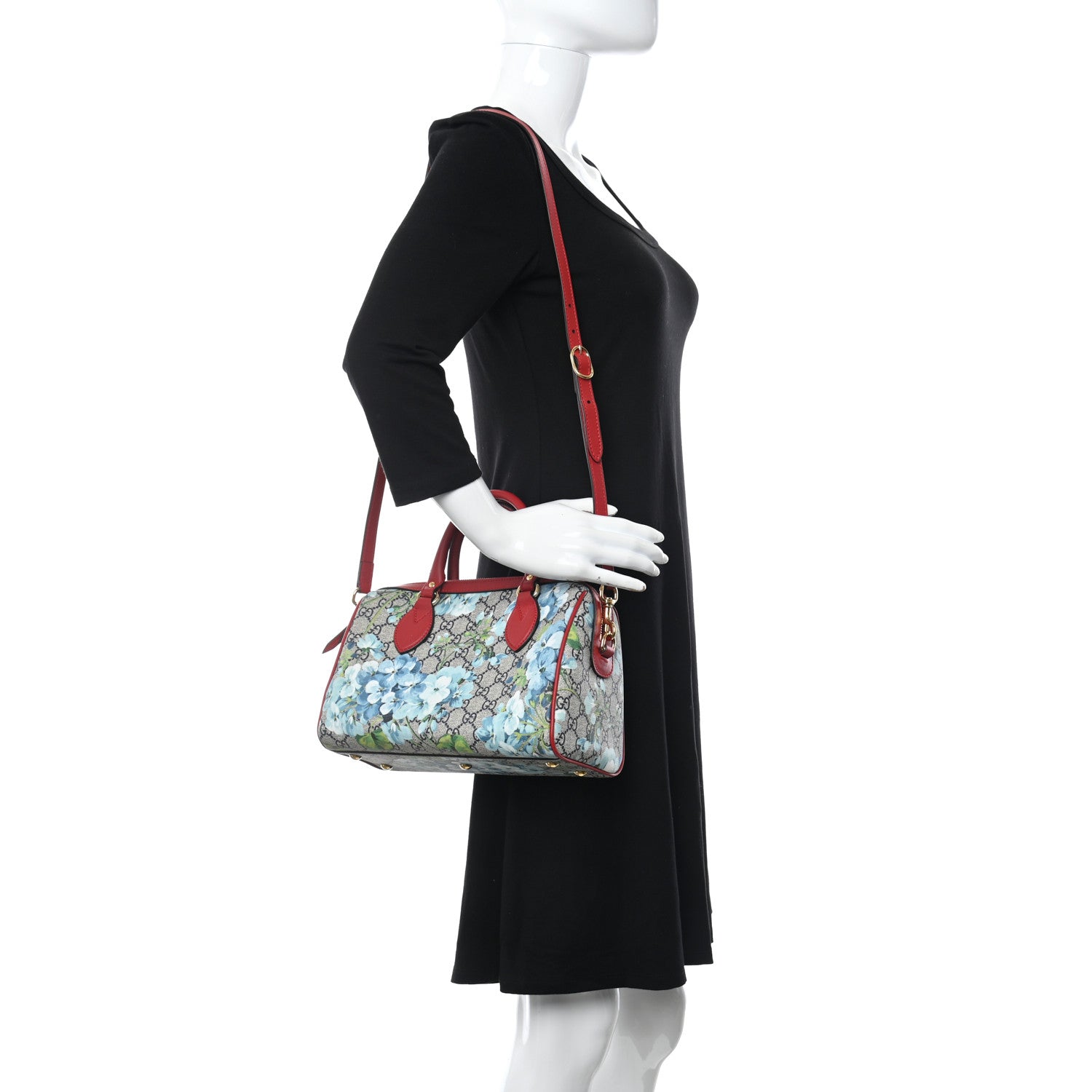 Gucci GG Supreme Monogram Blooms Small Boston Beige Blue Navy Hibiscus Red 2 of 10