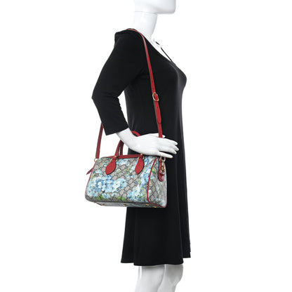 Gucci GG Supreme Monogram Blooms Small Boston Beige Blue Navy Hibiscus Red 2 of 10