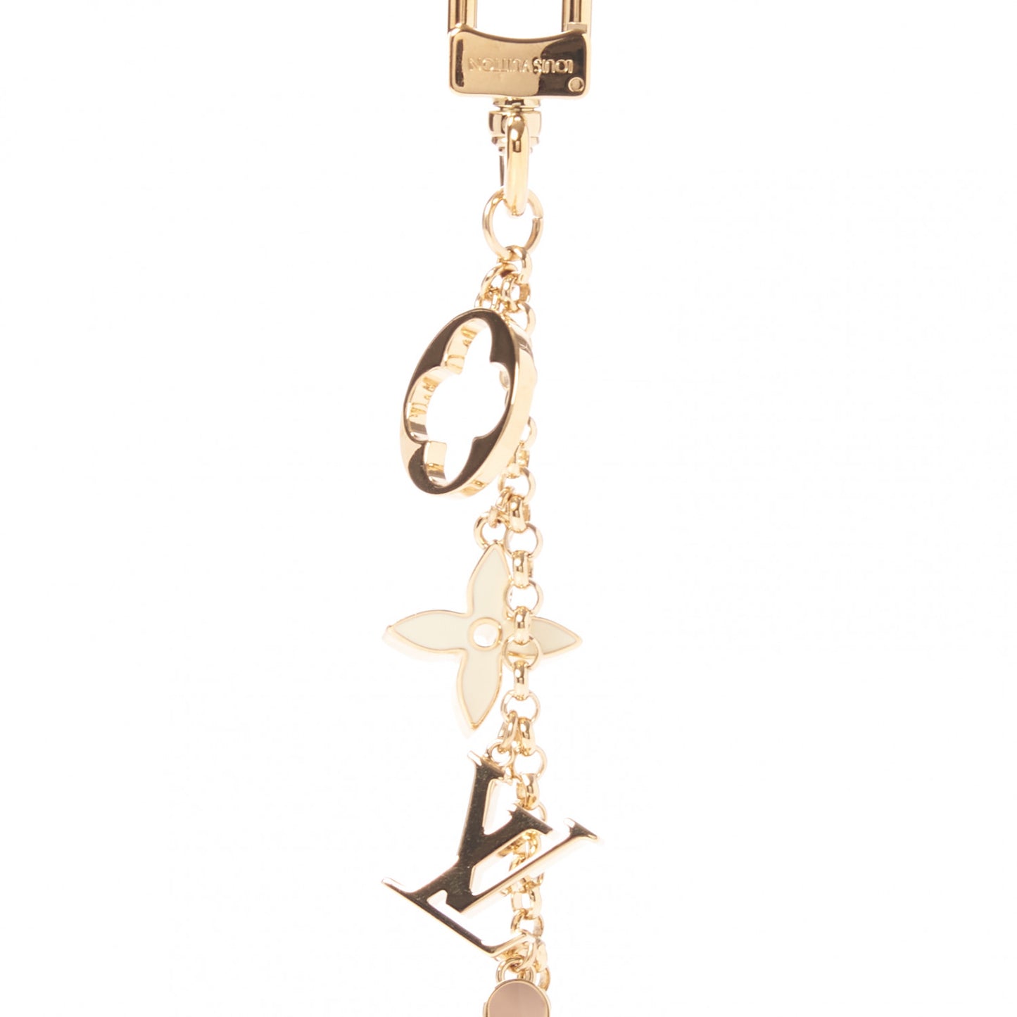 Brass Enamel Fleur De Monogram Bag Charm Chain Gold