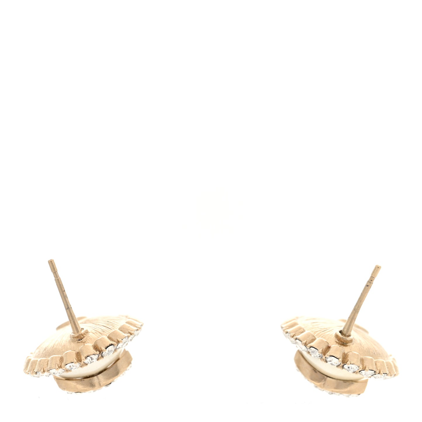 Pearl Crystal Oval CC Earrings Gold
