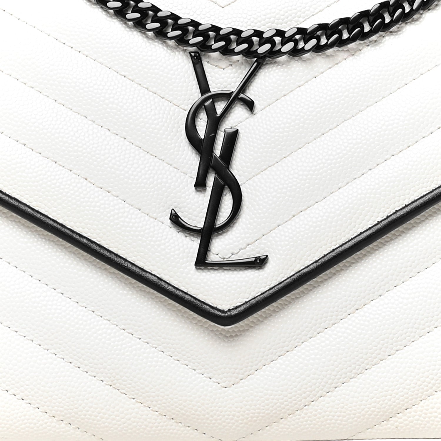 Saint Laurent Grain De Poudre Matelasse Monogram Chain Wallet White Black 8 of 10