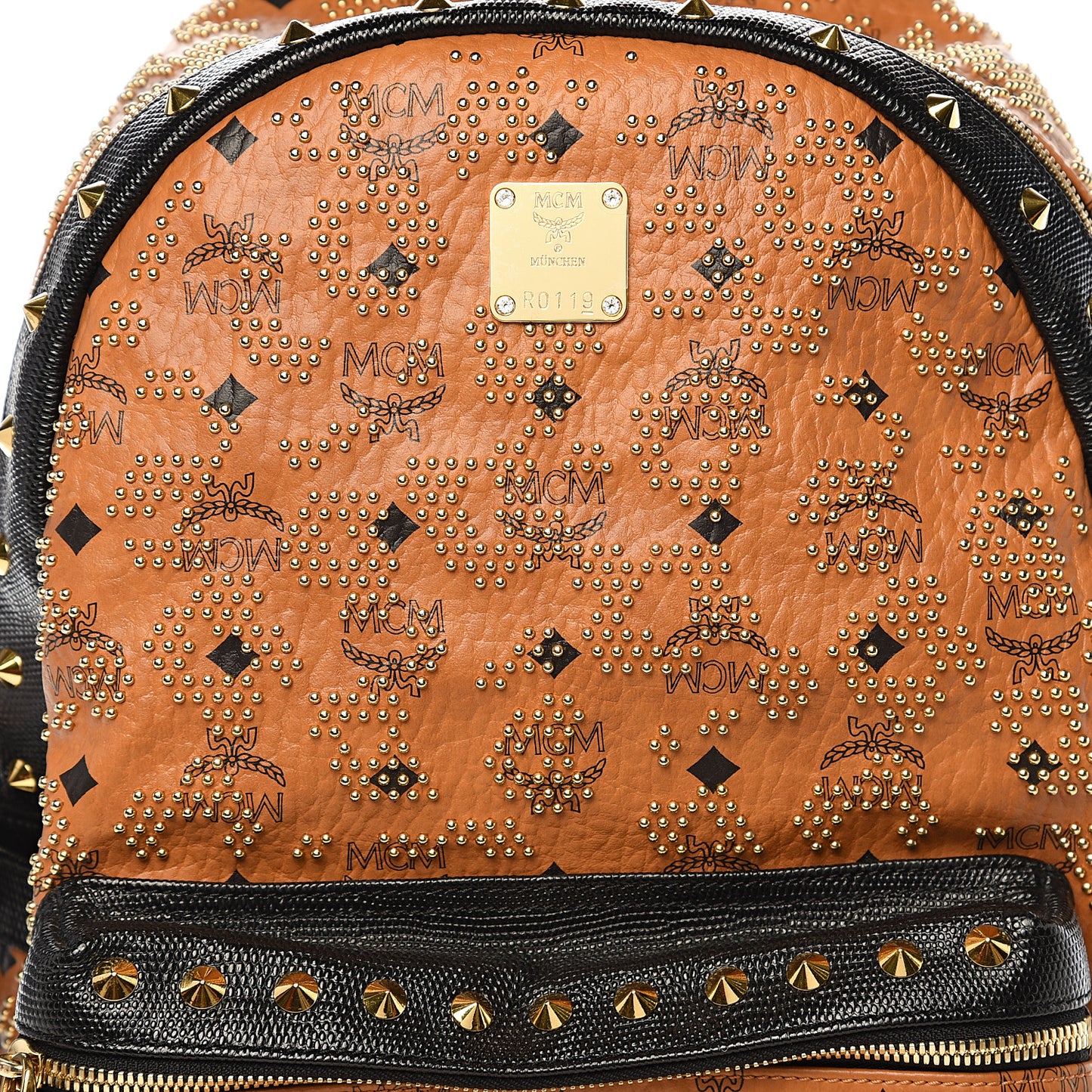 Visetos Embossed Studded Medium Backpack Cognac