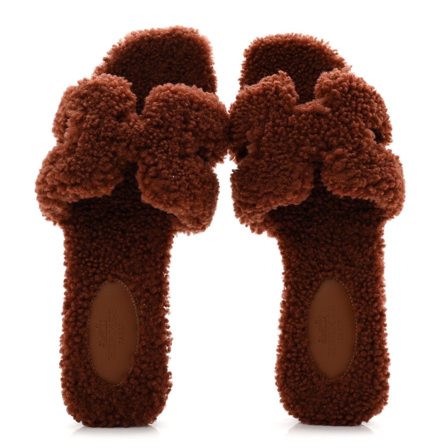 Hermes Woolskin Oran Sandals 37 Cognac 5 of 9