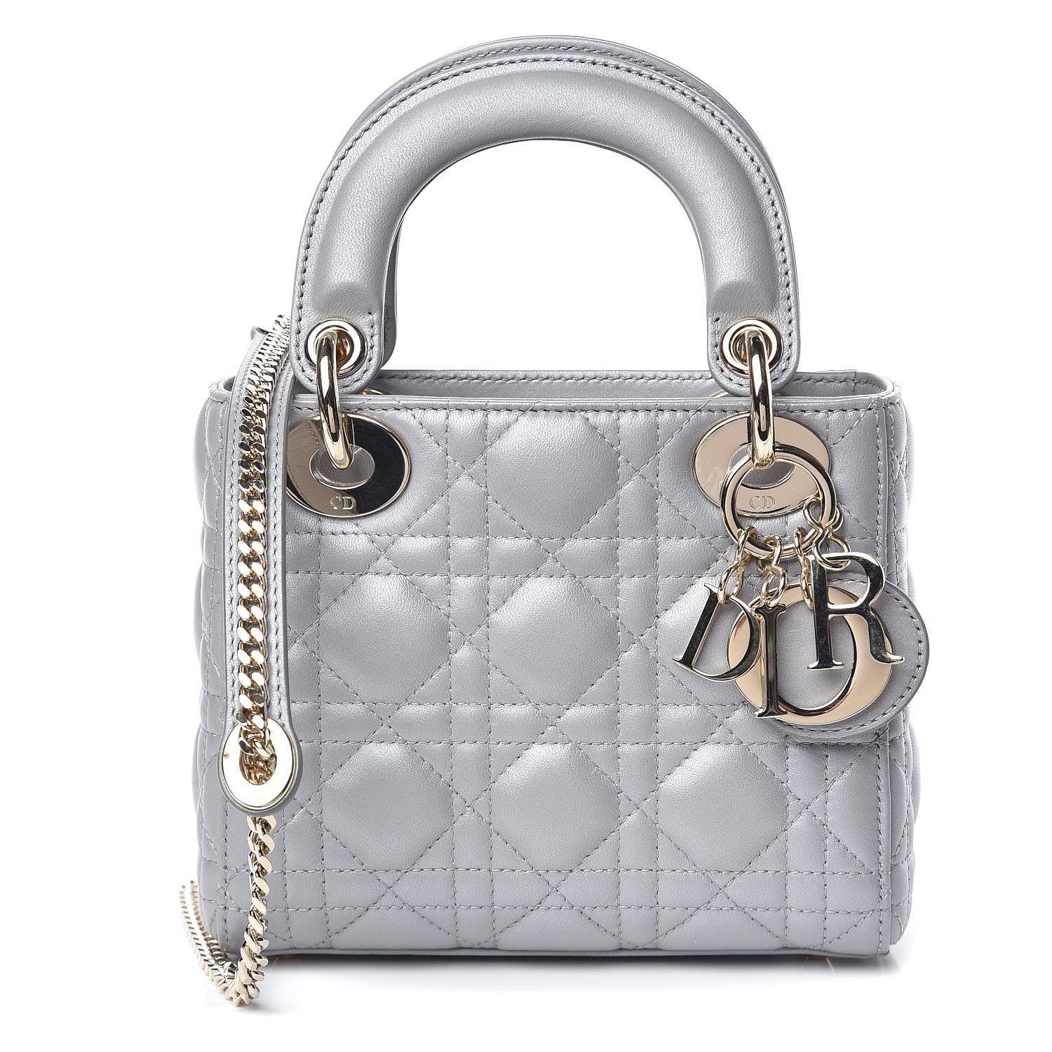 Christian Dior Metallic Lambskin Cannage Mini Lady Dior Grey 1 of 19