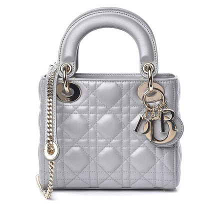 Christian Dior Metallic Lambskin Cannage Mini Lady Dior Grey 1 of 19