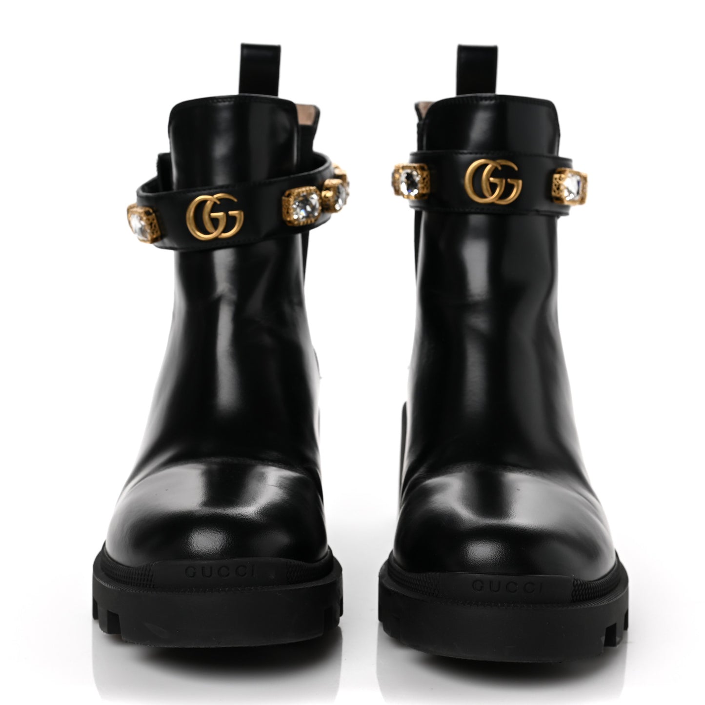Calfskin Crystal GG Trip Chelsea Ankle Boots 39.5 Black