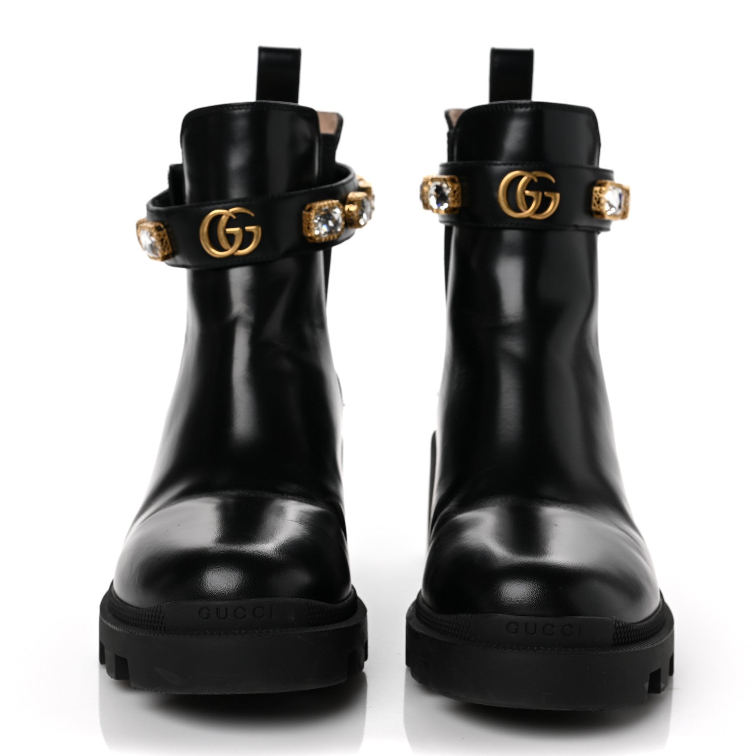 Gucci Calfskin Crystal GG Trip Chelsea Ankle Boots 39.5 Black 2 of 11