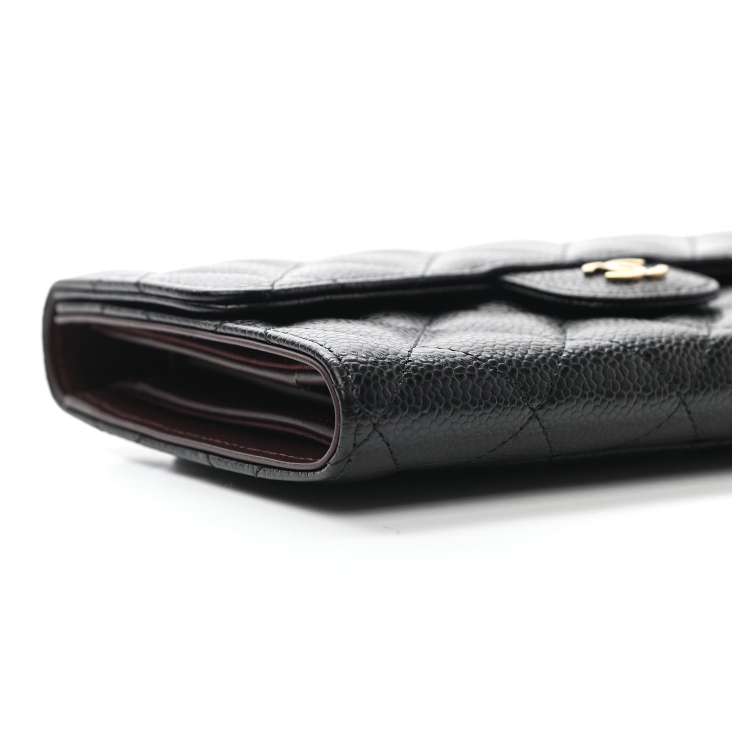 Caviar Quilted Long Flap Wallet Black