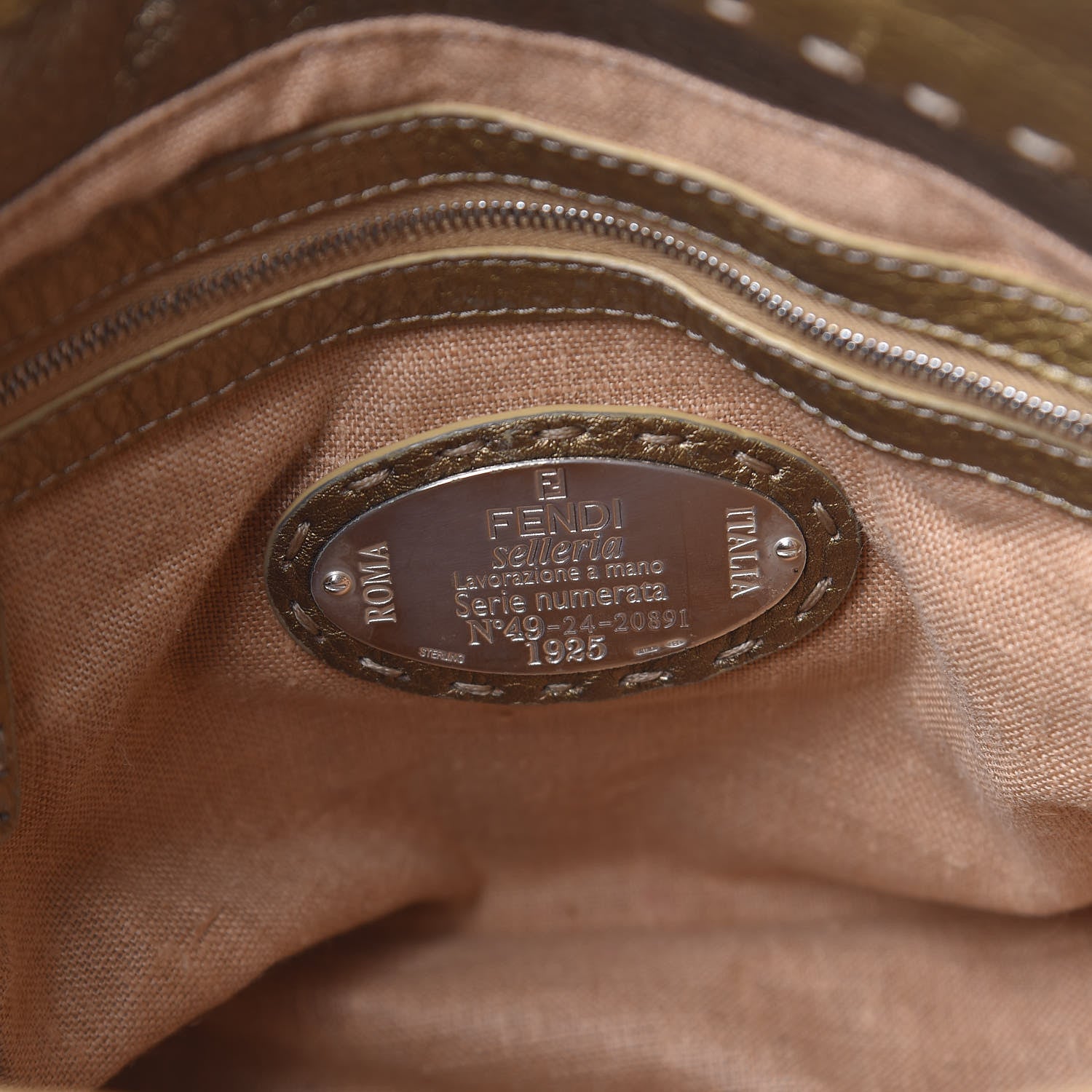 Fendi Calfskin Romano Selleria Small Villa Borghese Tote Gold 6 of 12