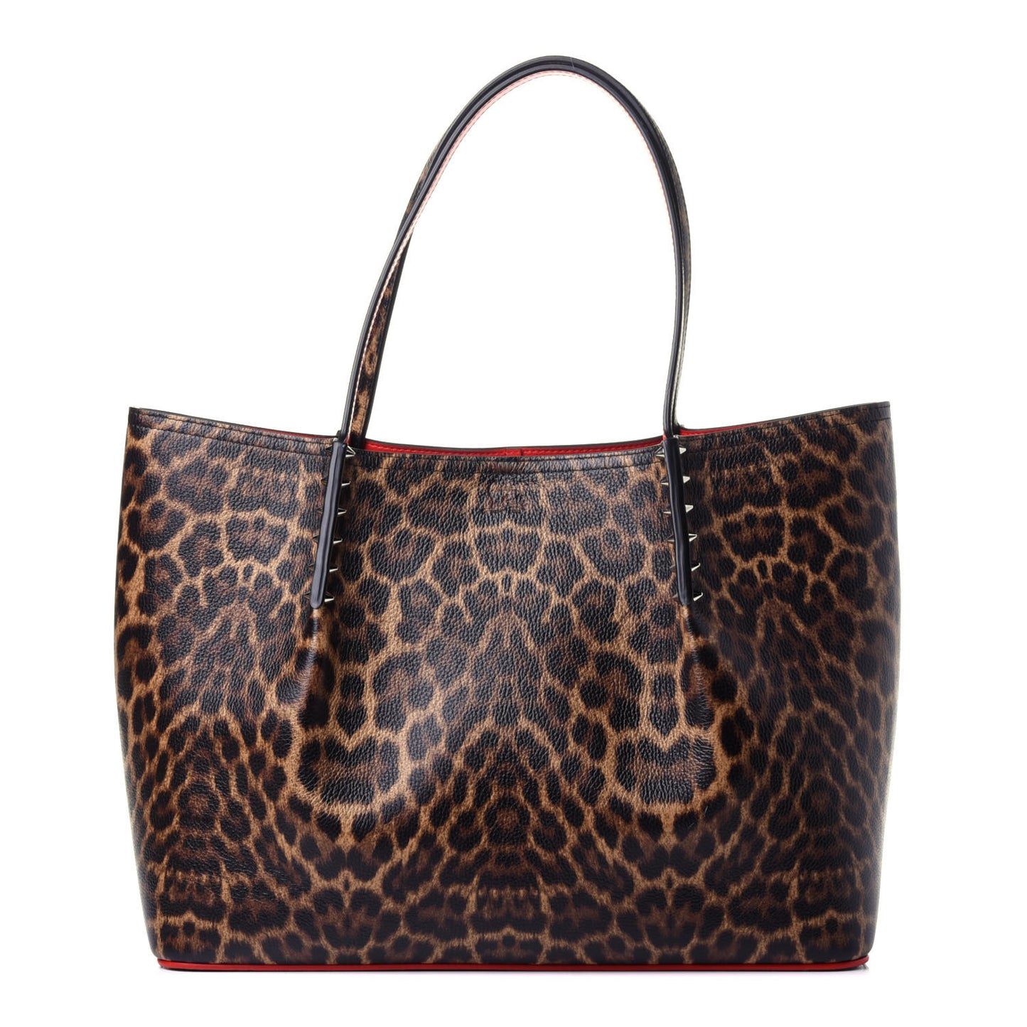 Calfskin Empire Leopard Print Spiked Large Cabarock Shopper Tote Brown