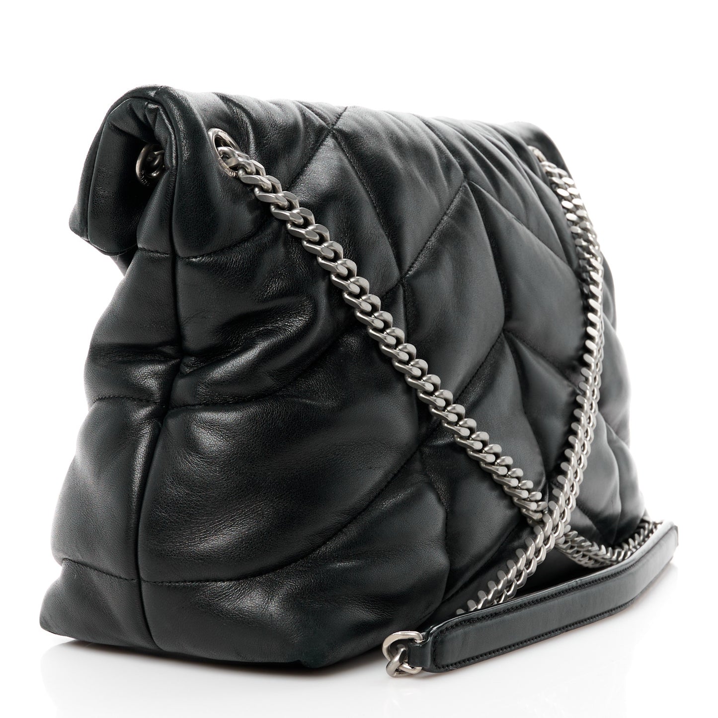 Lambskin Quilted Medium Loulou Puffer Monogram Chain Satchel Black
