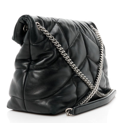 Saint Laurent Lambskin Quilted Medium Loulou Puffer Monogram Chain Satchel Black 4 of 12