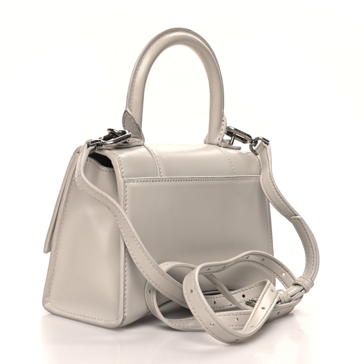 Shiny Box Calfskin Hourglass Top Handle Bag XS Chalky White