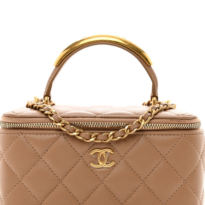 Chanel Lambskin Quilted Metal Small Top Handle Vanity Case With Chain Beige 5 of 11