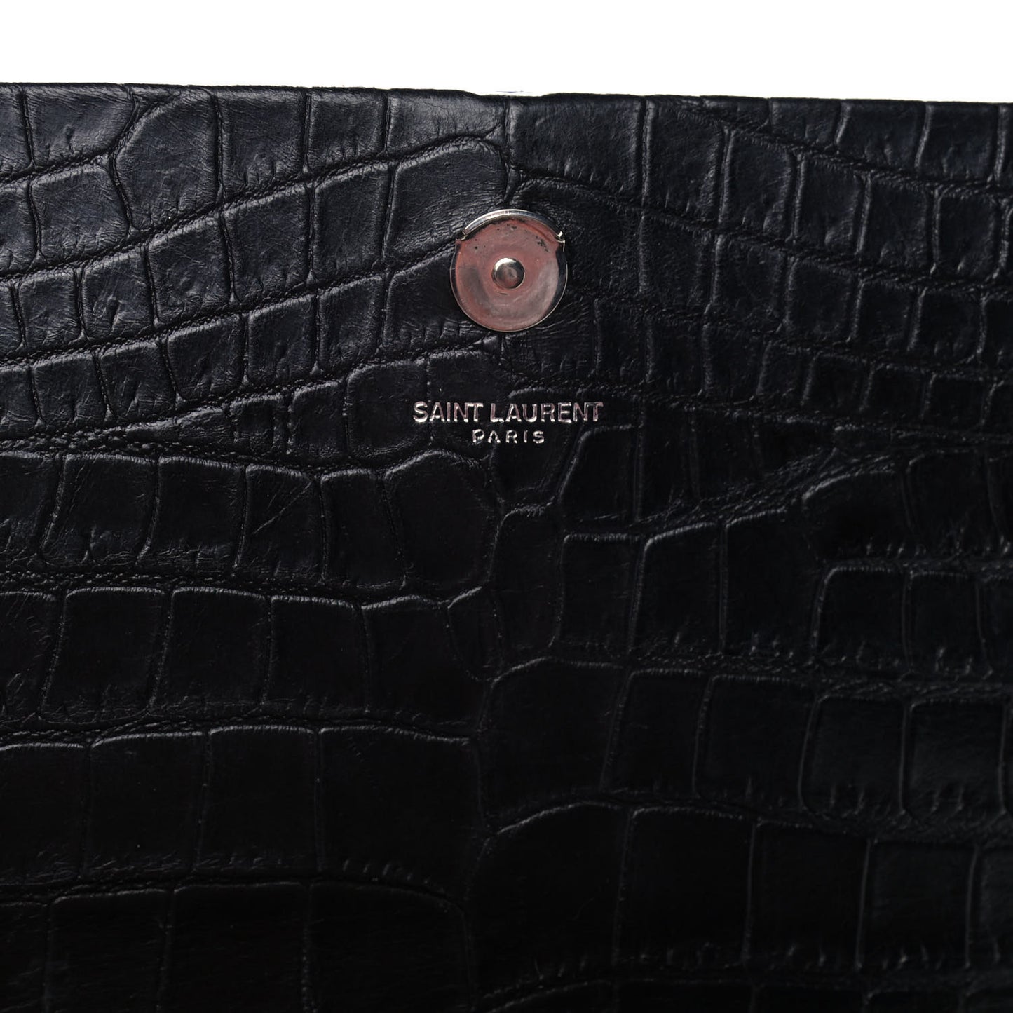Calfskin Crocodile Embossed Medium Classic Monogram Kate Tassel Satchel Black